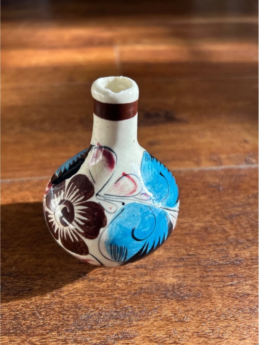 Hand-Painted Mexican Ceramic Bud Vase with Floral Design